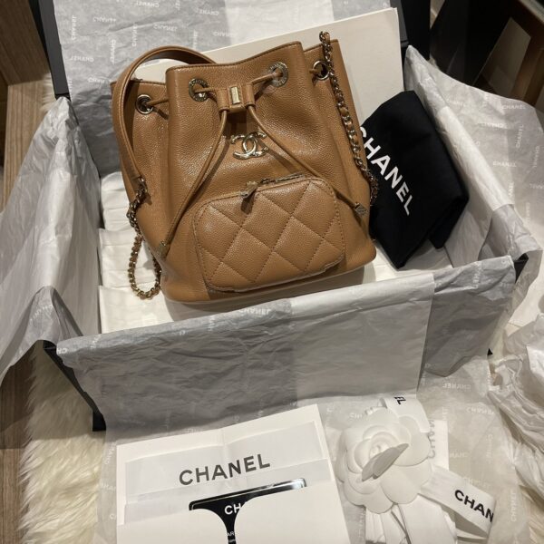 Chanel Drawstring bag Caviar Dark beige GHW. holo30 - Image 2