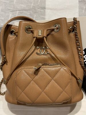 Chanel Drawstring bag Caviar Dark beige GHW. holo30