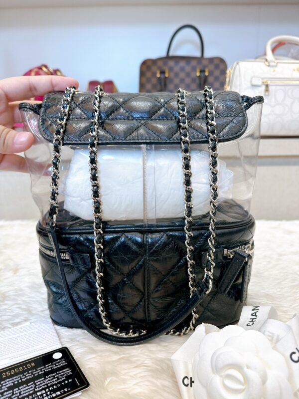 •CH ANEL• crumpled calfskin/pvc Aquarium backpack bag - Image 4