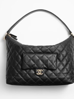NEW!!!! CHANEL MAXI HOBO BAG Calfskin & Gold-Tone Metal Black